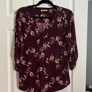 Beacon Burgundy Floral V-Neck Blouse